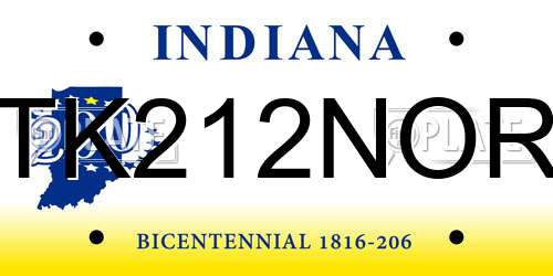 TK212NOR Indiana License Plate