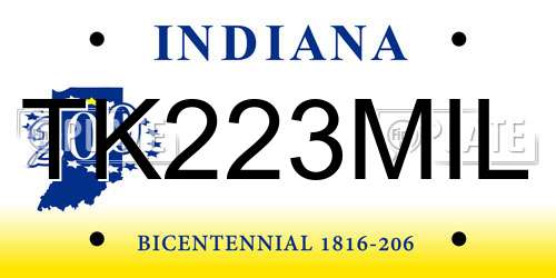 TK223MIL Indiana License Plate
