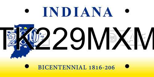 TK229MXM Indiana License Plate