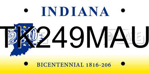 TK249MAU Indiana License Plate