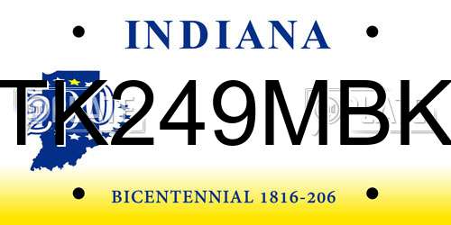 TK249MBK Indiana License Plate