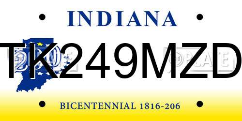 TK249MZD Indiana License Plate