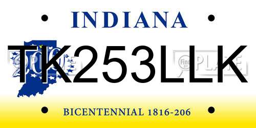 TK253LLK Indiana License Plate