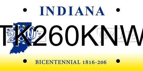 TK260KNW Indiana License Plate