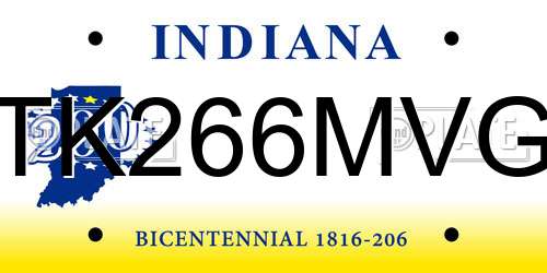 TK266MVG Indiana License Plate