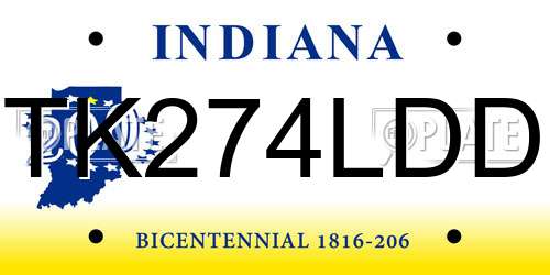 TK274LDD Indiana License Plate