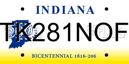 TK281NOF Indiana License Plate