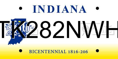 TK282NWH Indiana License Plate