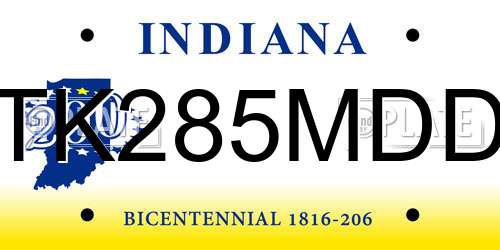 TK285MDD Indiana License Plate