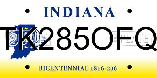 TK285OFQ Indiana License Plate