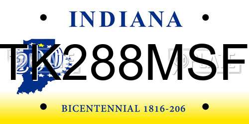 TK288MSF Indiana License Plate