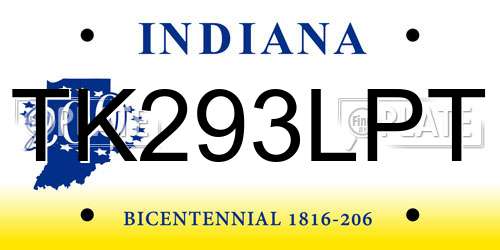 TK293LPT Indiana License Plate
