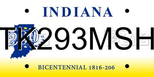 TK293MSH Indiana License Plate