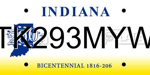 TK293MYW Indiana License Plate
