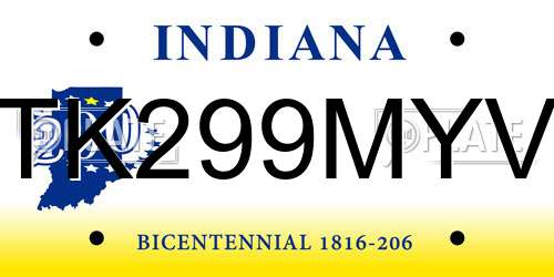 TK299MYV Indiana License Plate