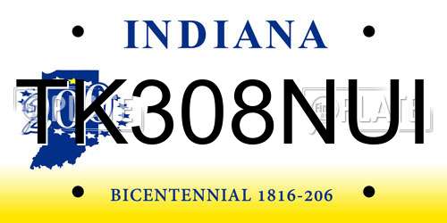 TK308NUI Indiana License Plate