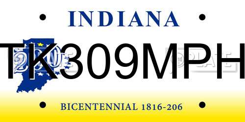 TK309MPH Indiana License Plate