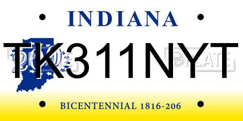 TK311NYT Indiana License Plate