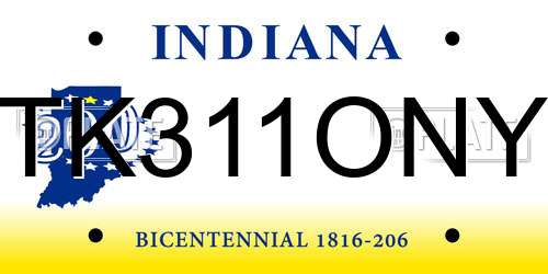 TK311ONY Indiana License Plate