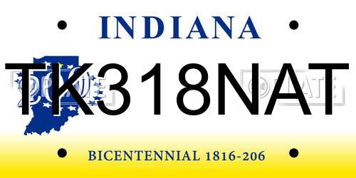 TK318NAT Indiana License Plate