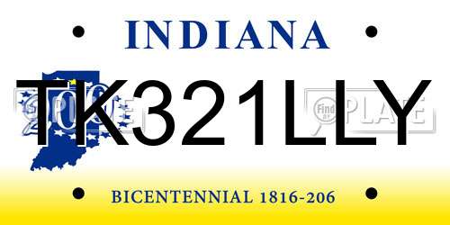 TK321LLY Indiana License Plate