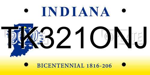 TK321ONJ Indiana License Plate