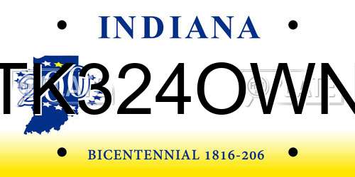 TK324OWN Indiana License Plate