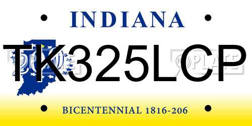 TK325LCP Indiana License Plate