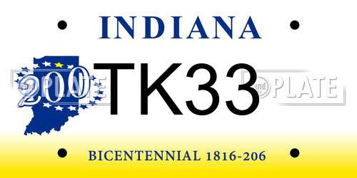 TK33 Indiana License Plate