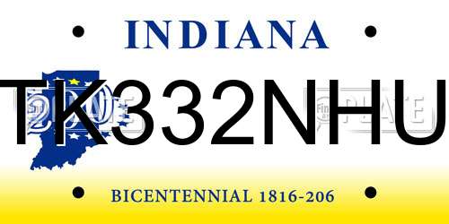 TK332NHU Indiana License Plate