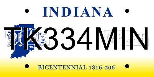 TK334MIN Indiana License Plate
