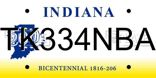 TK334NBA Indiana License Plate