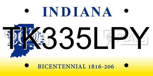 TK335LPY Indiana License Plate