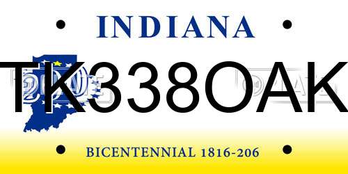 TK338OAK Indiana License Plate