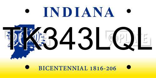 TK343LQL Indiana License Plate