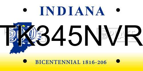TK345NVR Indiana License Plate