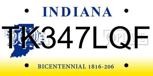 TK347LQF Indiana License Plate