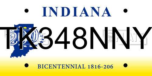 TK348NNY Indiana License Plate