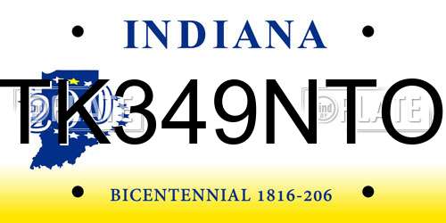 TK349NTO Indiana License Plate