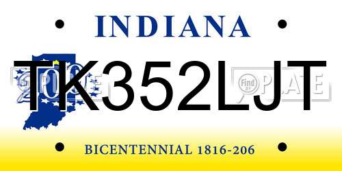 TK352LJT Indiana License Plate
