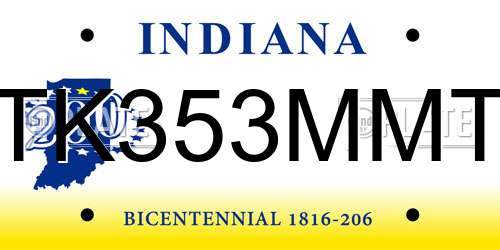 TK353MMT Indiana License Plate