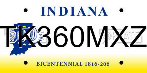 TK360MXZ Indiana License Plate