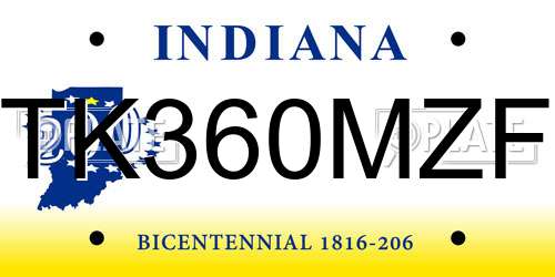 TK360MZF Indiana License Plate
