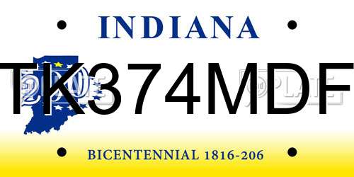 TK374MDF Indiana License Plate