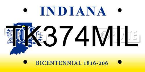 TK374MIL Indiana License Plate