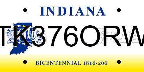 TK376ORW Indiana License Plate
