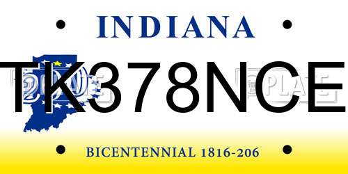 TK378NCE Indiana License Plate