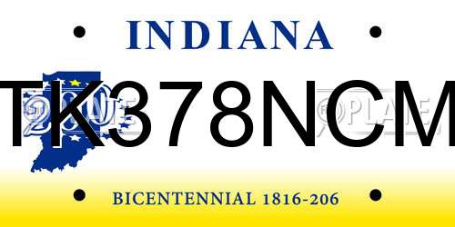 TK378NCM Indiana License Plate