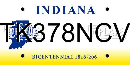 TK378NCV Indiana License Plate
