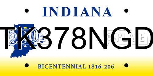 TK378NGD Indiana License Plate